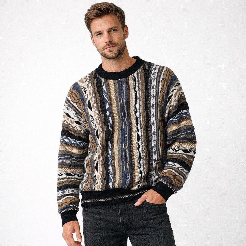 Vintage American Priority Congo Style Knit Sweater XLarge Vtg Hiphop 3d Knit